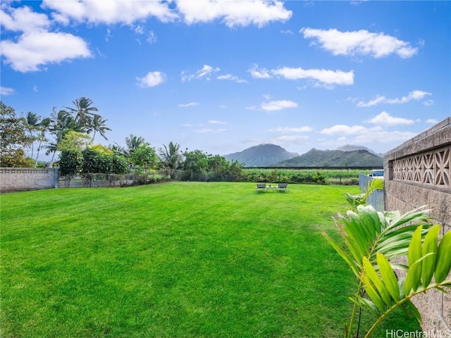 view of yard with a mountain view