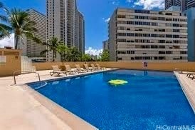 view of swimming pool with a patio