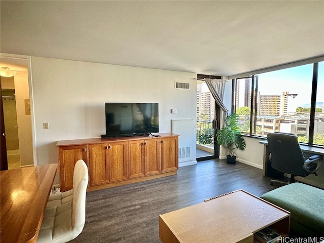 living room with dark wood-type flooring