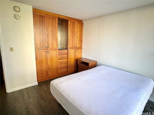 bedroom featuring a closet and dark wood-type flooring