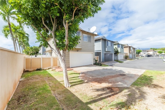 view of yard with a garage