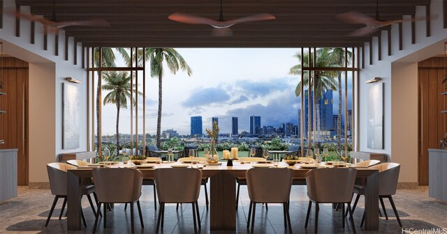 dining area featuring ceiling fan