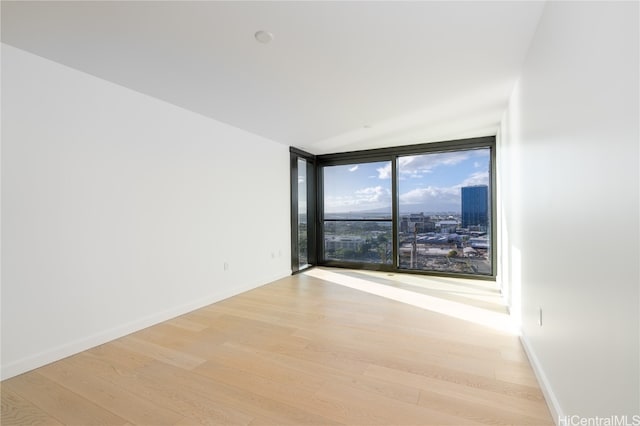 unfurnished room featuring floor to ceiling windows and light wood-type flooring