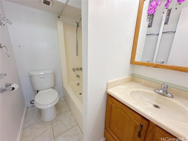 full bathroom with vanity, washtub / shower combination, and toilet