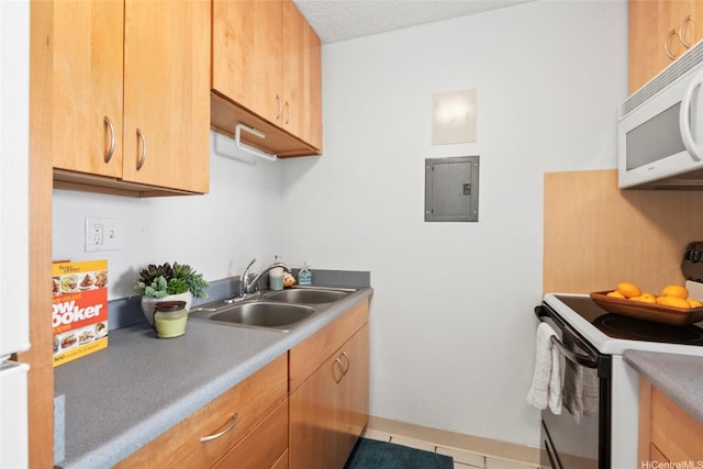 98-1038 Moanalua Rd Unit 1102, Aiea, HI 96701 - kitchen featuring white microwave, electric range oven, electric panel, a sink, and baseboards