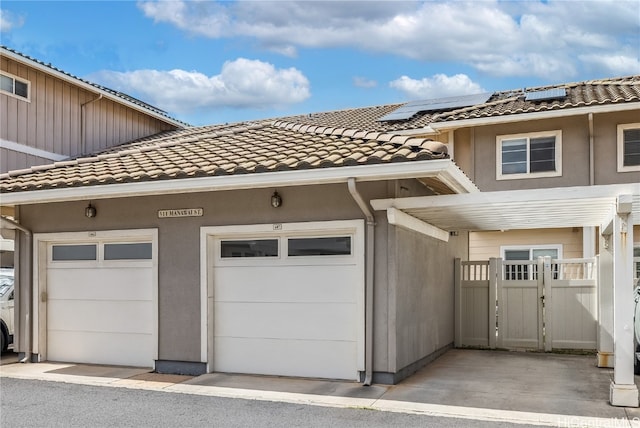 garage with solar panels