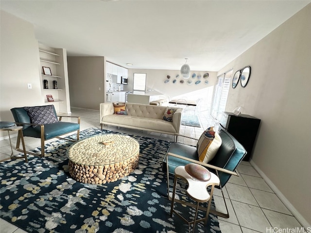 living room featuring light tile patterned flooring