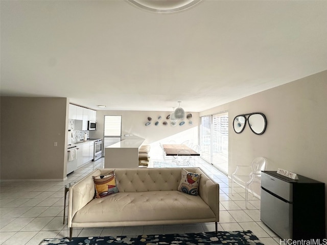 living room featuring light tile patterned floors