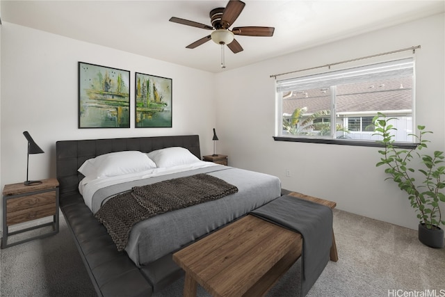 bedroom with carpet floors and ceiling fan