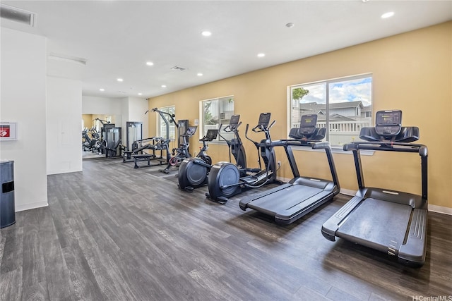 443 Manawai St Unit 1503, Kapolei, HI 96707 - exercise room with wood finished floors, healthy amount of natural light, and recessed lighting