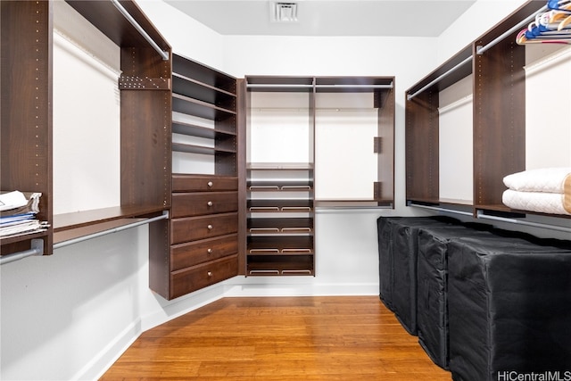 walk in closet featuring wood-type flooring