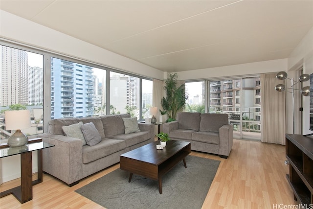 living room featuring light hardwood / wood-style floors