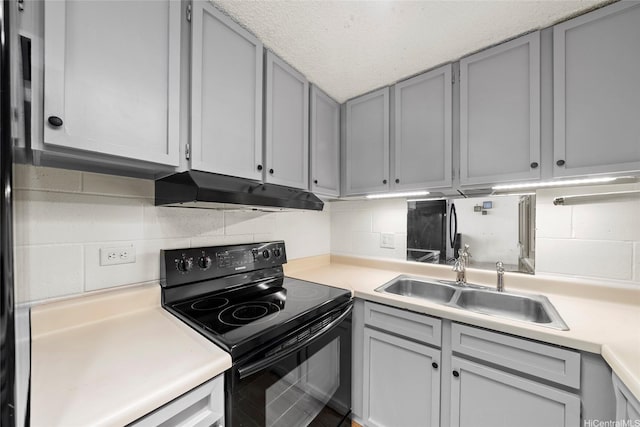 502 Captain Cook Ave Unit 303, Honolulu, HI 96813 - kitchen featuring electric range, under cabinet range hood, light countertops, backsplash, and gray cabinets