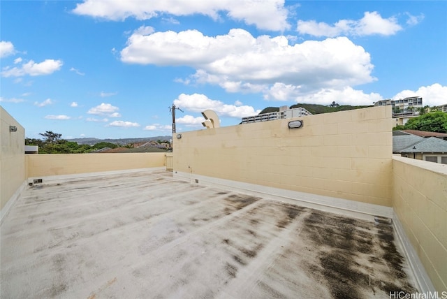 view of patio featuring a mountain view