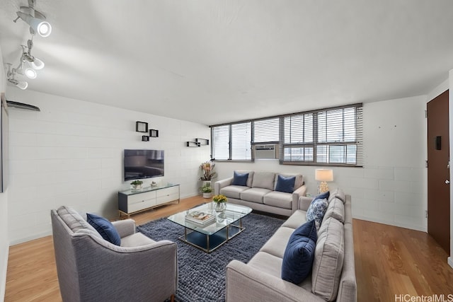 living room featuring light hardwood / wood-style flooring and cooling unit