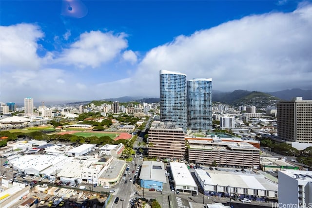 birds eye view of property featuring a mountain view