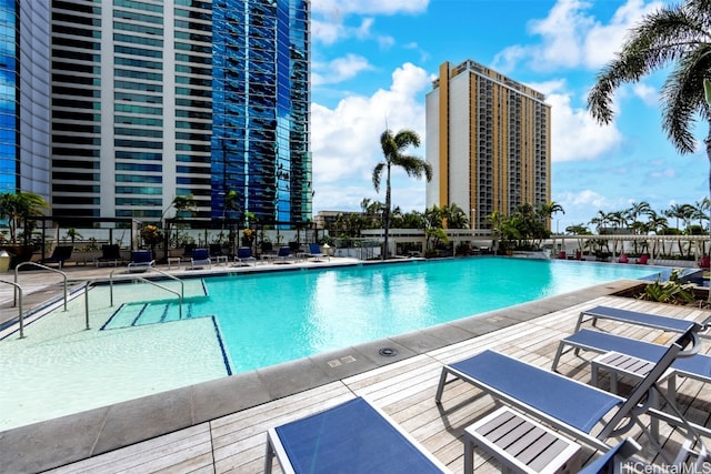 view of pool with a patio area