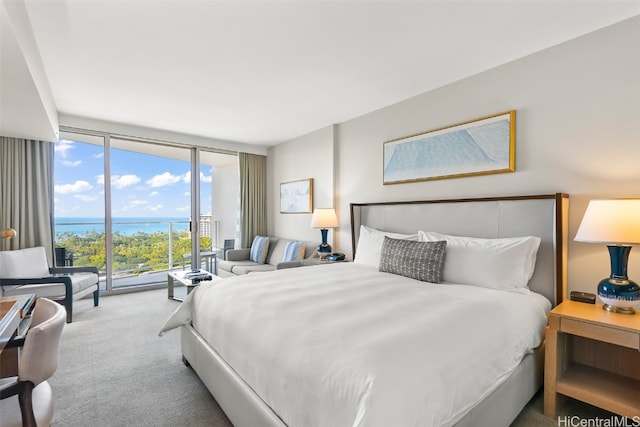 bedroom featuring floor to ceiling windows and carpet