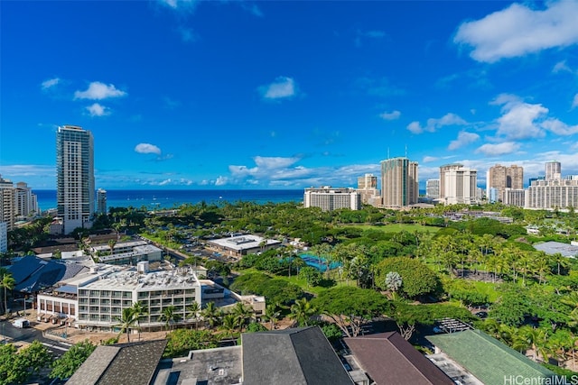 bird's eye view featuring a water view