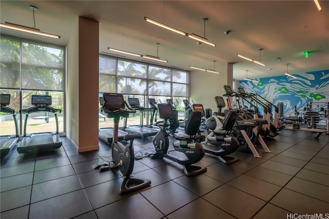 exercise room featuring a wall of windows and plenty of natural light