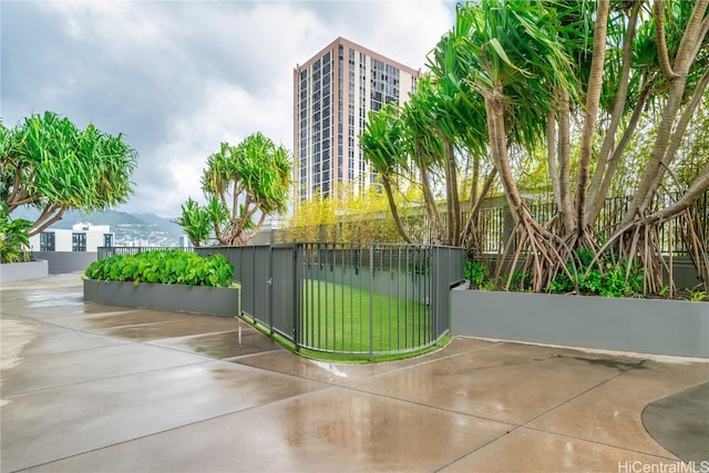 view of patio featuring a mountain view