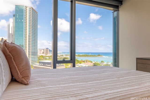 bedroom with a water view