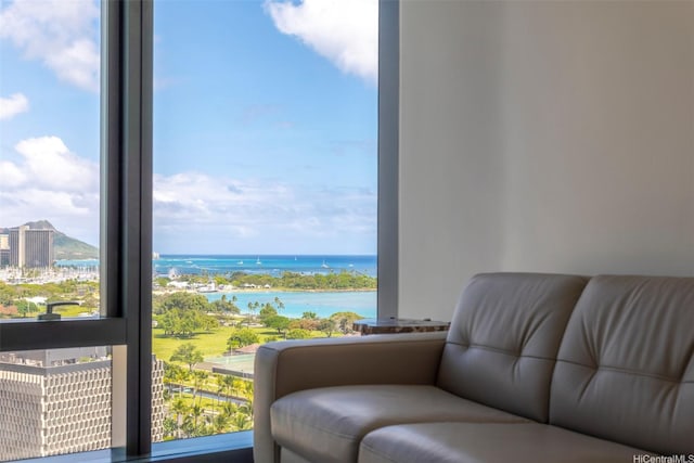 1108 Auahi St Unit 1300, Honolulu, HI 96814 - living area featuring a water view and plenty of natural light