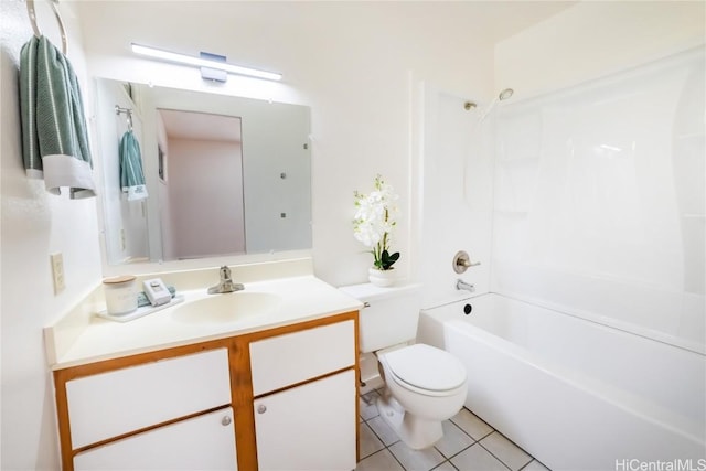 full bathroom with tile patterned floors, vanity, toilet, and bathing tub / shower combination