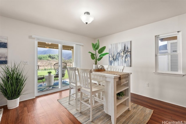 dining area featuring dark wood-type flooring and a wealth of natural light