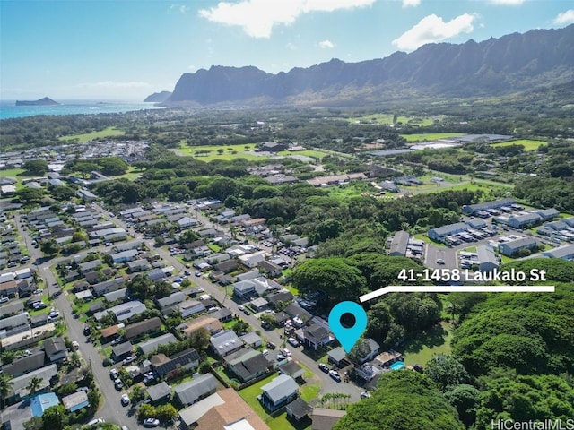 bird's eye view with a mountain view