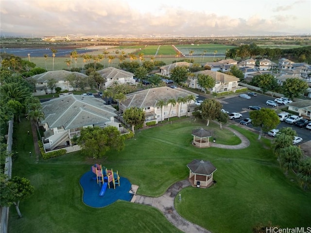 view of aerial view at dusk