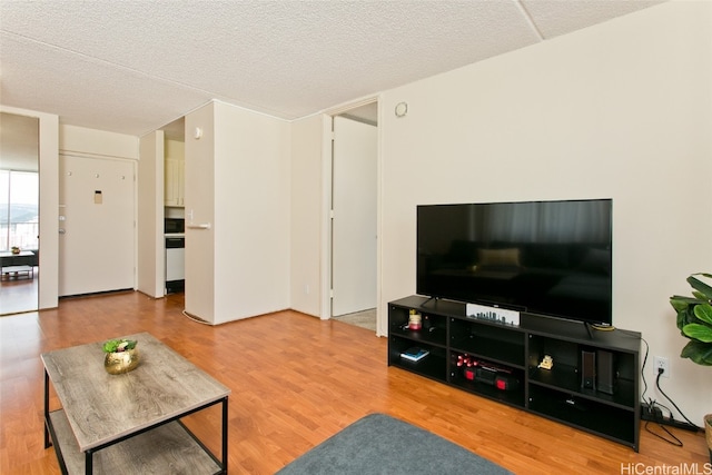 living room featuring hardwood / wood-style floors and a textured ceiling