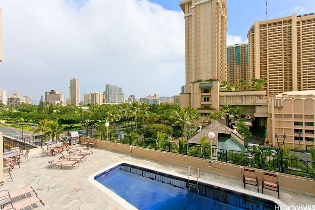 view of swimming pool featuring a patio