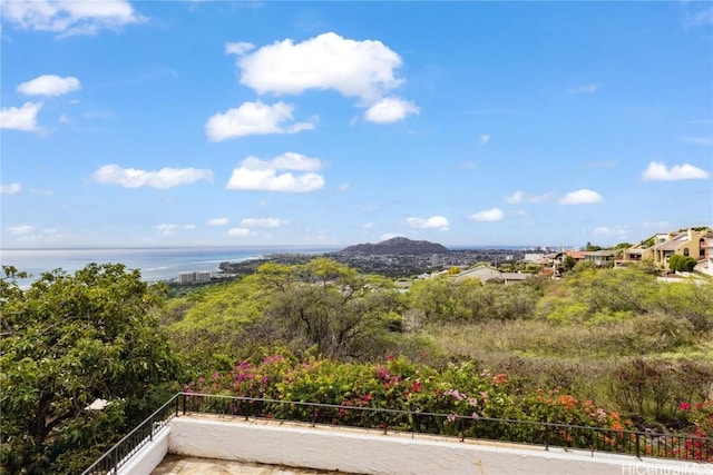 view of mountain feature featuring a water view