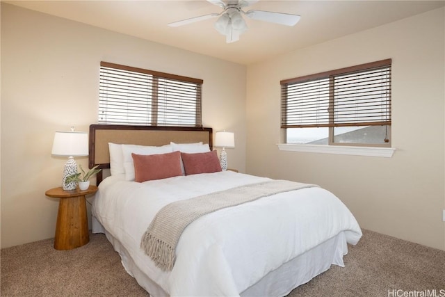 bedroom with carpet flooring and ceiling fan