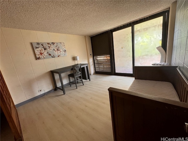 interior space featuring a textured ceiling and light wood-type flooring