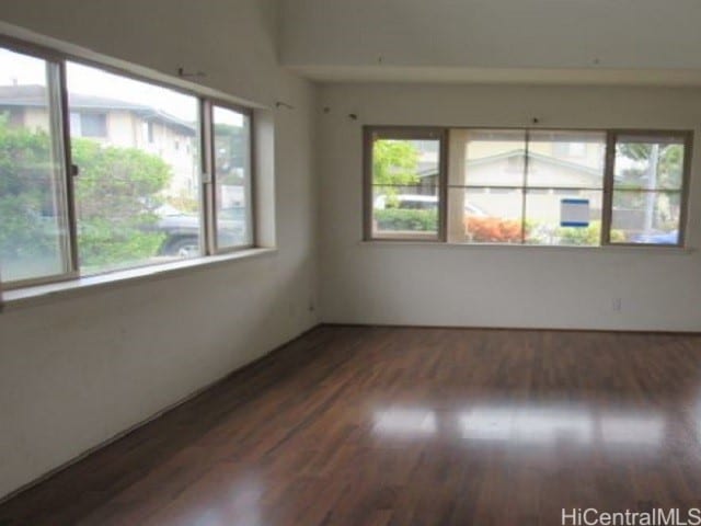 unfurnished room featuring a healthy amount of sunlight and dark hardwood / wood-style floors