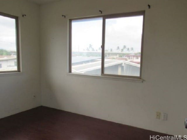 unfurnished room with dark hardwood / wood-style floors and a healthy amount of sunlight