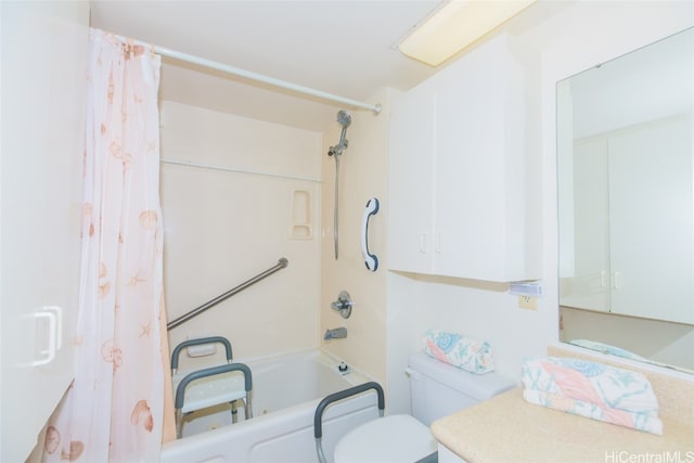 full bathroom featuring vanity, toilet, and shower / bath combo with shower curtain