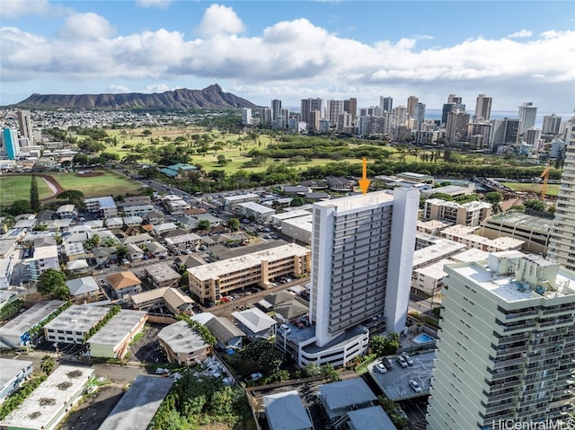 drone / aerial view with a mountain view