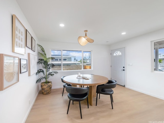 624 Olomana St, Kailua, HI 96734 - dining area featuring light wood finished floors, baseboards, and recessed lighting