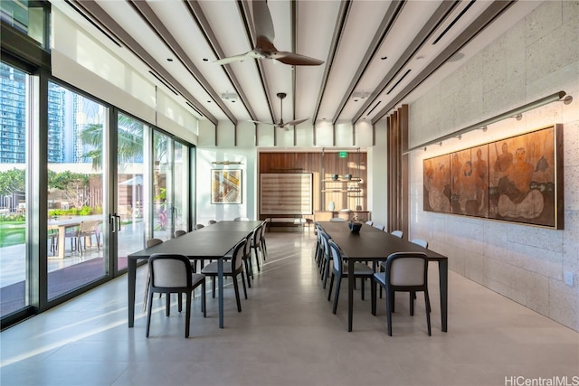 dining room with ceiling fan