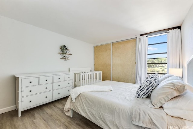 bedroom featuring light hardwood / wood-style floors and a closet