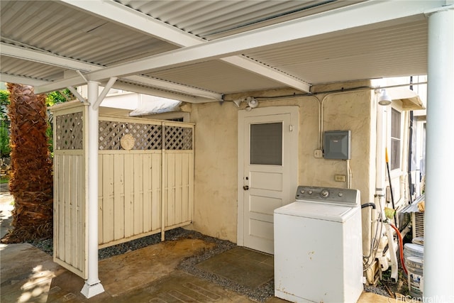 washroom with washer / dryer and electric panel