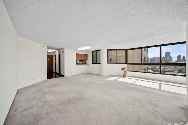 unfurnished living room with carpet floors and a textured ceiling