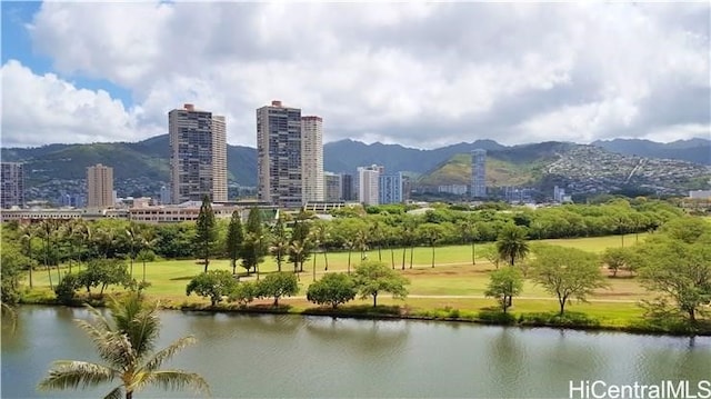 city view with a water and mountain view