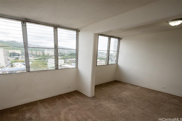 carpeted spare room with baseboards and a textured ceiling