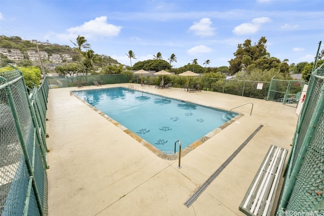 view of swimming pool featuring a patio area