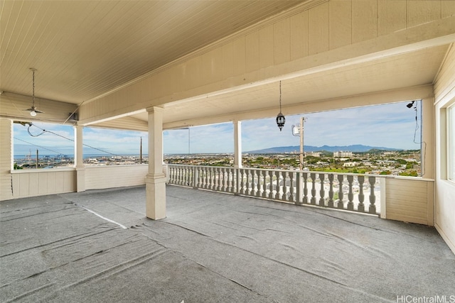 view of patio / terrace with a mountain view