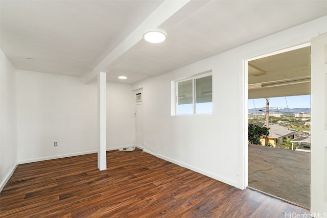 basement with dark wood-type flooring